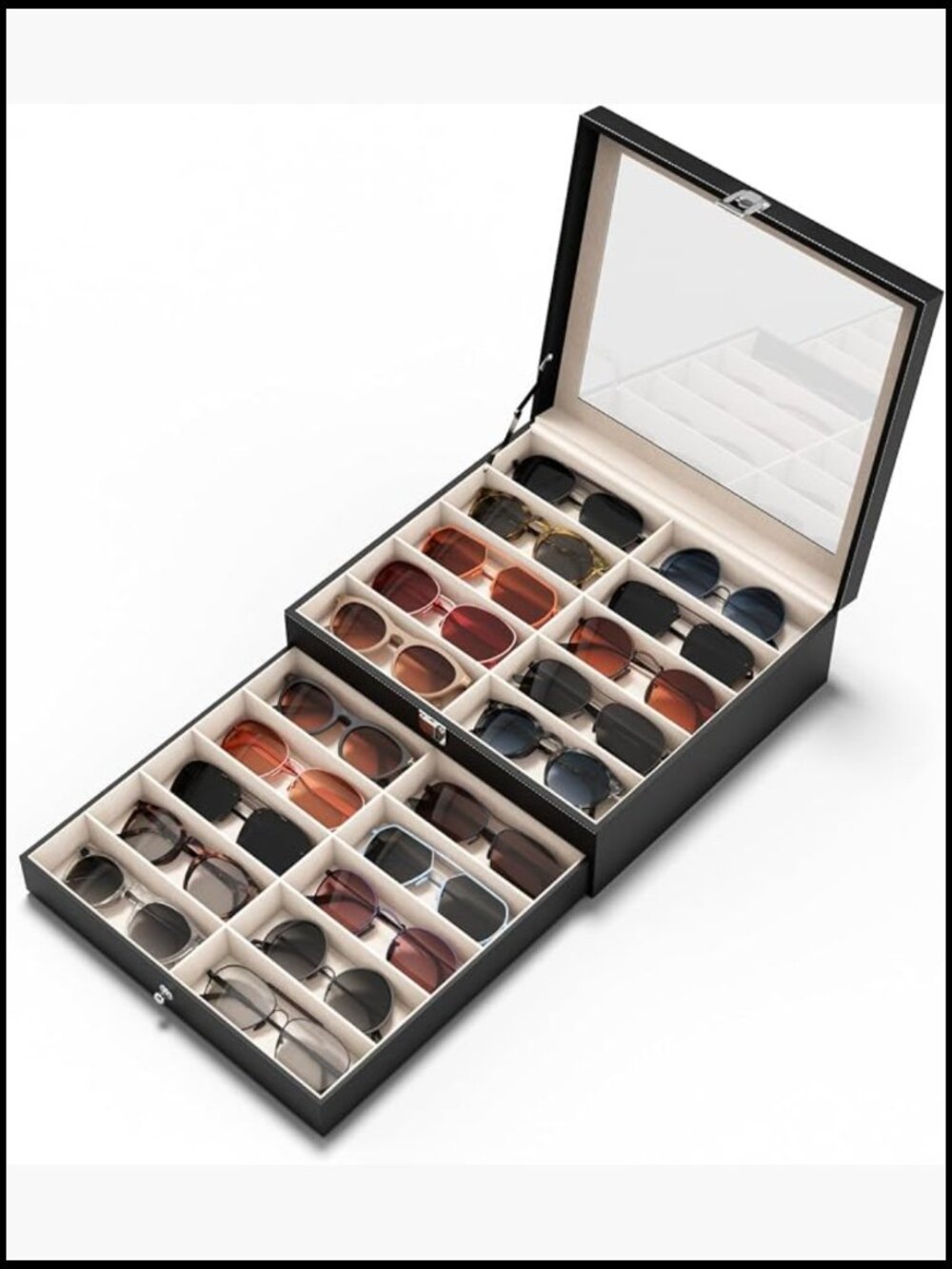 20 Slots Large Sunglass Organizer Box for Eyeglass Storage PU Leather Display